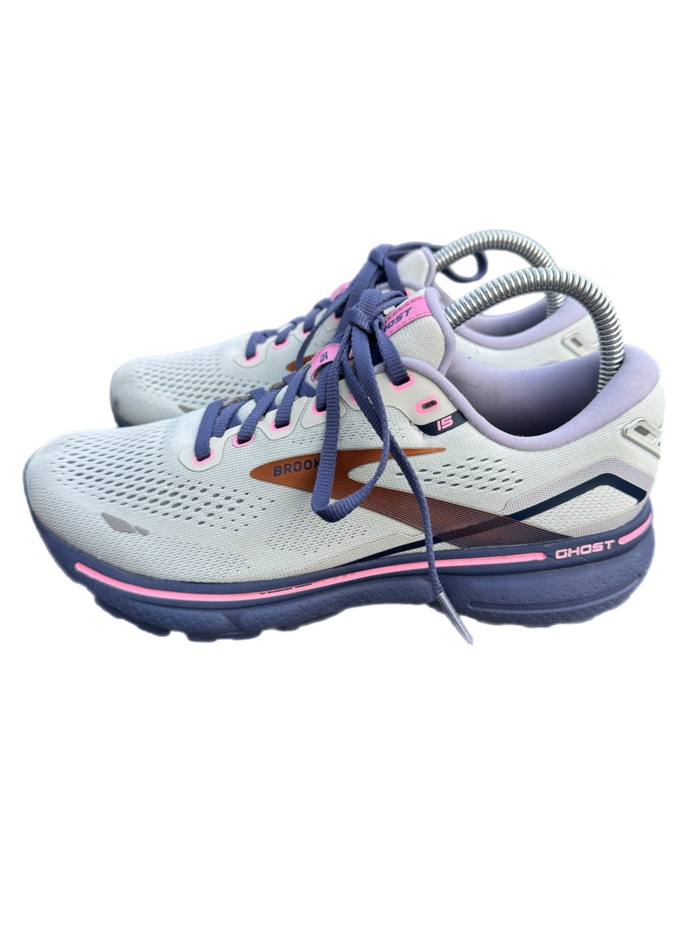 Brooks Ghost 15 Women Light Grey Purple Pink Copper Accent Running Shoes Sz 8M